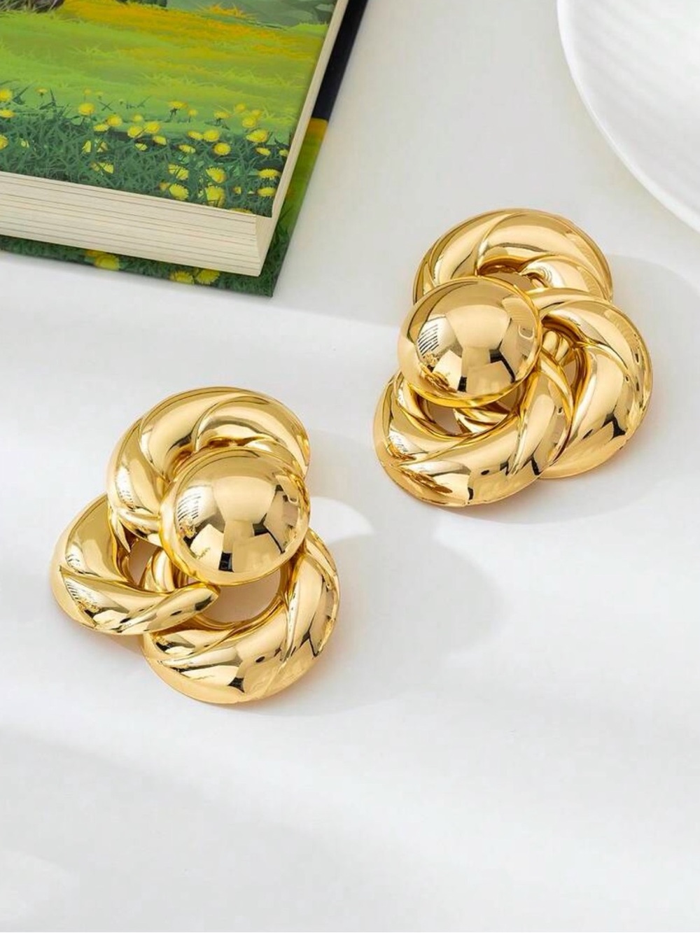 Gold Twisted Knot Statement Earrings - Women Jewelry - Picture 3 of 5